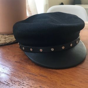 The Kooples Wool Leather Conductor Hat with Studs